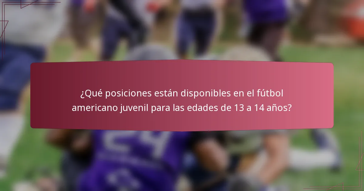¿Qué posiciones están disponibles en el fútbol americano juvenil para las edades de 13 a 14 años?
