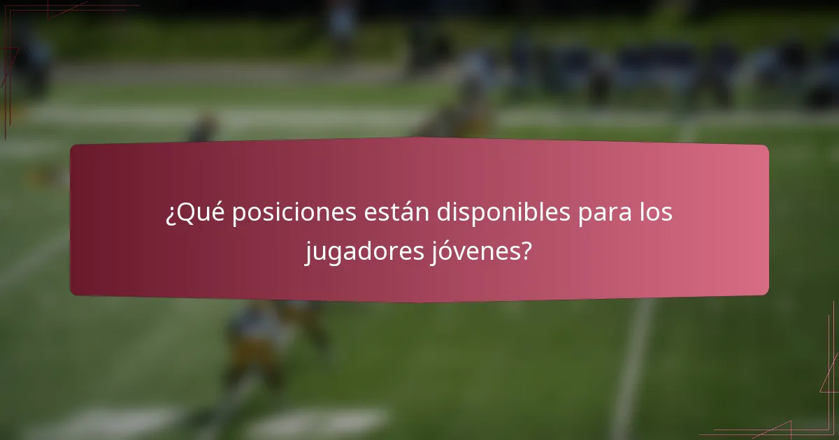 ¿Qué posiciones están disponibles para los jugadores jóvenes?